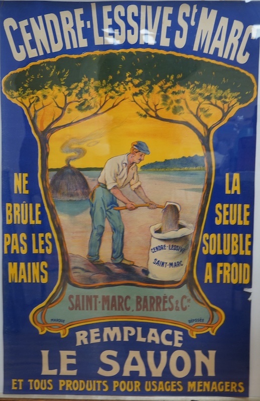 A French vintage advertising poster, 'Cendre Lessives St. Marc', 110 x 68cm. Condition - good